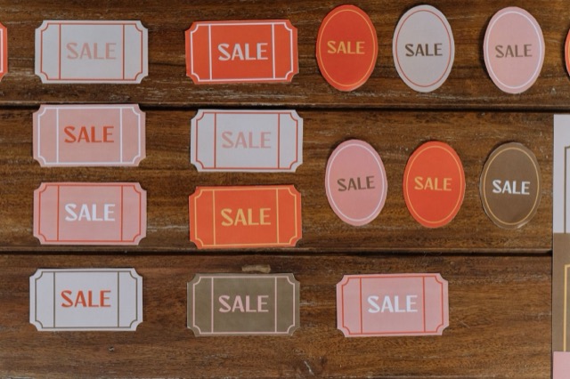 Photograph: sale tags on wood